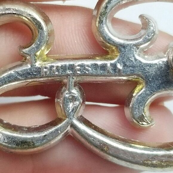 Vintage B Monogram Initial Letter Rhinestone Brooch, Silver Tone Lapel Pin - Picture 4 of 8